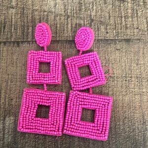 Vibrant Pink Beaded Earrings